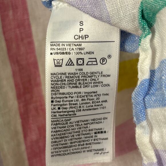 GAP Womens Size Small Bright Pastel Striped Button Down Linen Boyfriend Shirt - Picture 7 of 7